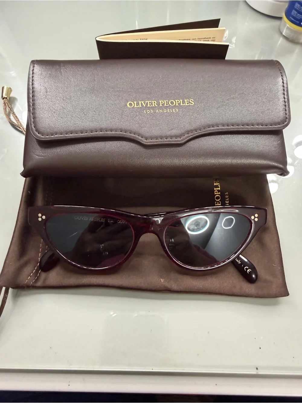 Oliver Peoples Burgundy Cat-Eye Sunglasses with Dark Smoke Lenses